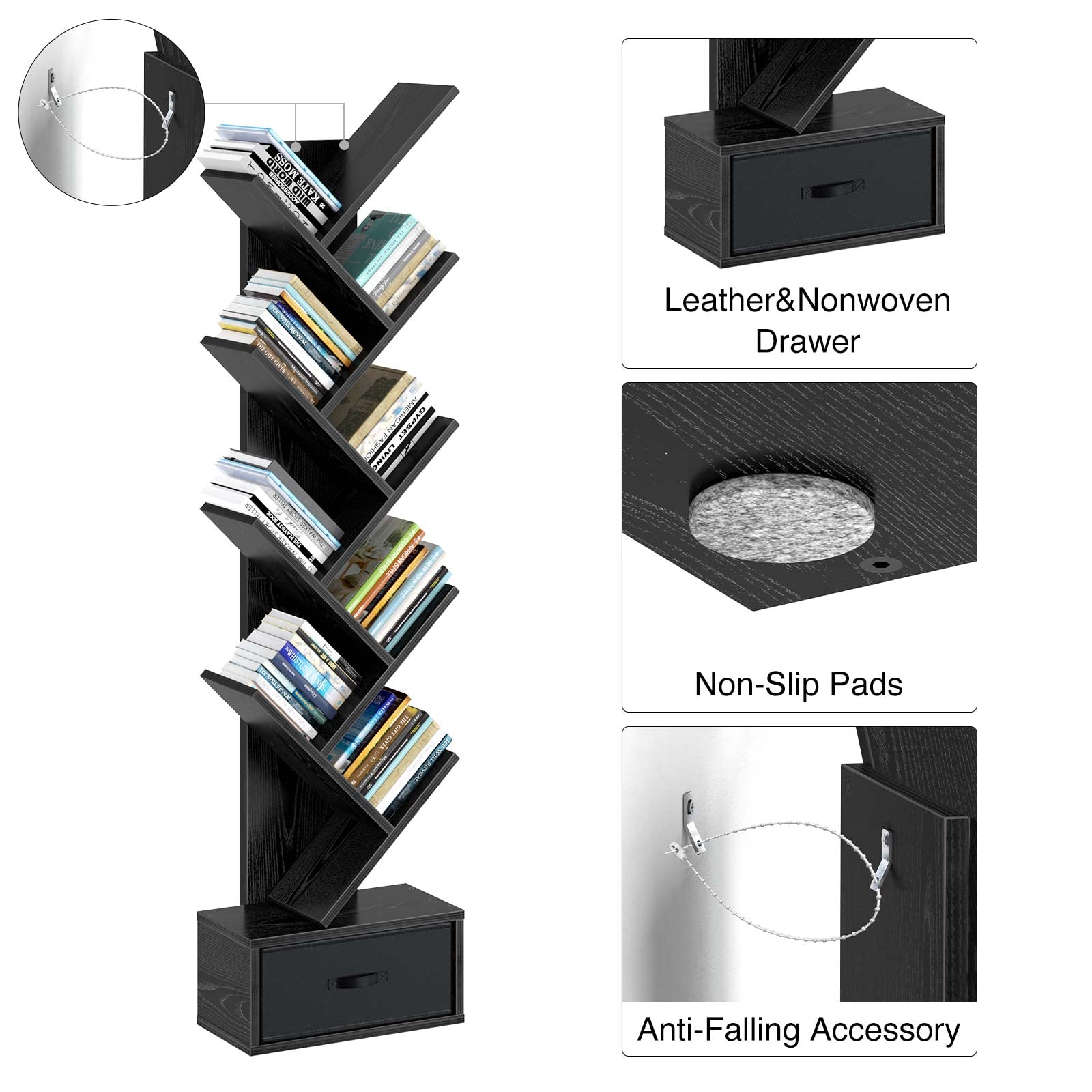 Amazon.com: Rolanstar Bookshelf with Drawer,9 Shelf Tree Bookshelf